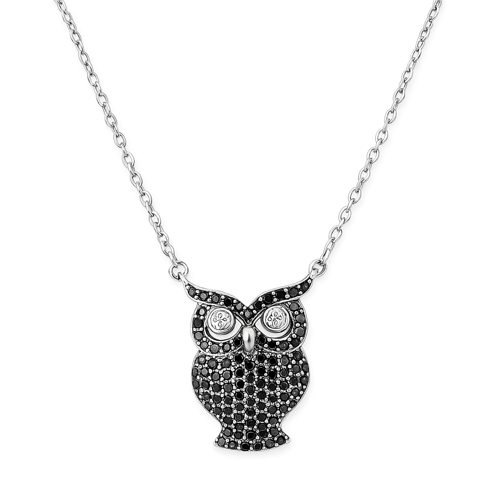 Black Crystal Owl Necklace